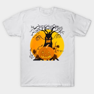 Spooky Pumpkin Face Halloween Autumn Scary Monster Tree T-Shirt